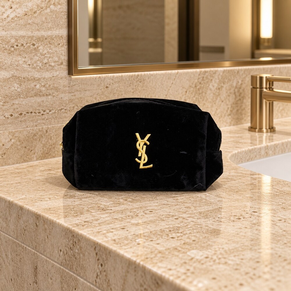Yves Saint Laurent Black Velvet Makeup Bag | Makeup Essentials Pouch